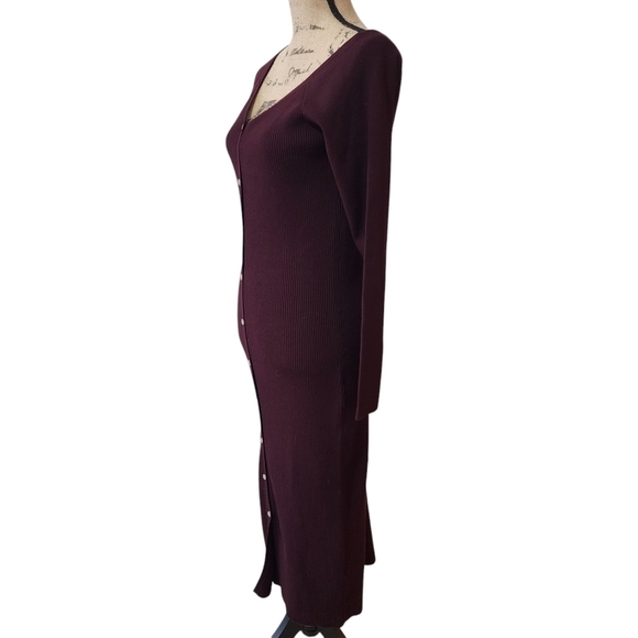 NWT REISS Off-shoulder Rib Knitted Midi Long Sleeve V-neck Burgundy Dress - L - Picture 9 of 12